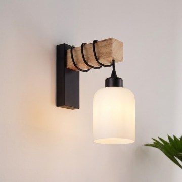 Brilagi - Kinkiet WOOD GLASS 1xE27/60W/230V sosna/czarny/biały