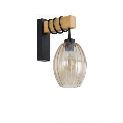 Brilagi - Kinkiet WOOD GLASS 1xE27/60W/230V sosna/czarny/przydymiony beż