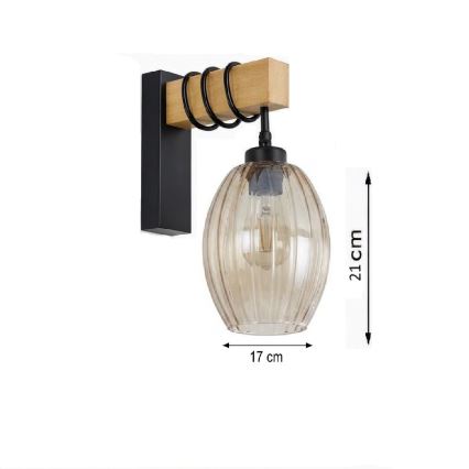 Brilagi - Kinkiet WOOD GLASS 1xE27/60W/230V sosna/czarny/przydymiony beż