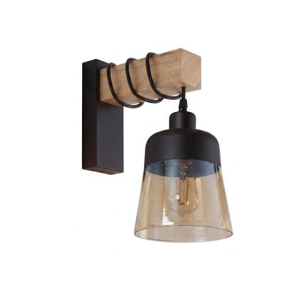 Brilagi - Kinkiet WOOD GLASS 1xE27/60W/230V sosna/czarny/przydymiony brąz