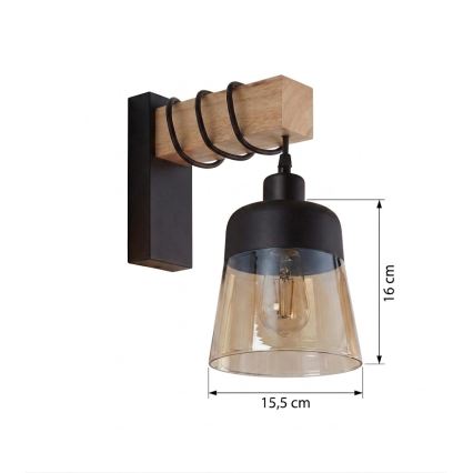 Brilagi - Kinkiet WOOD GLASS 1xE27/60W/230V sosna/czarny/przydymiony brąz