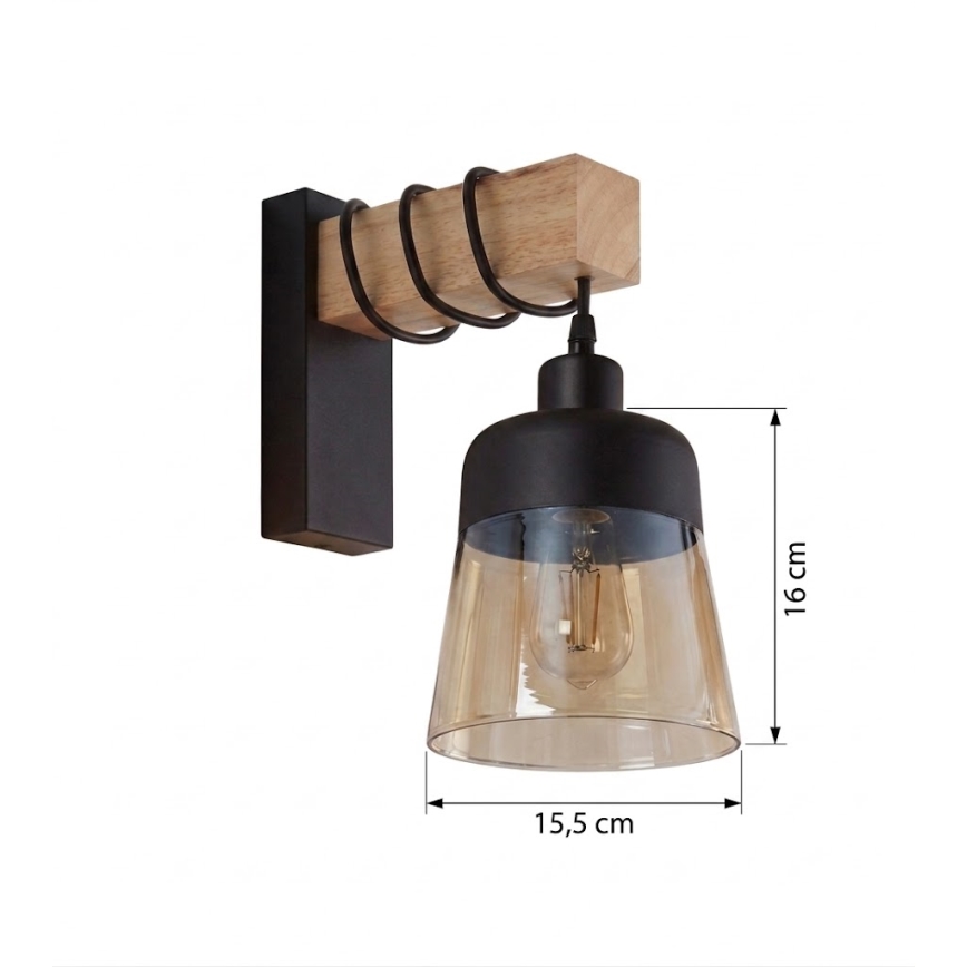Brilagi - Kinkiet WOOD GLASS 1xE27/60W/230V sosna/czarny/przydymiony brąz