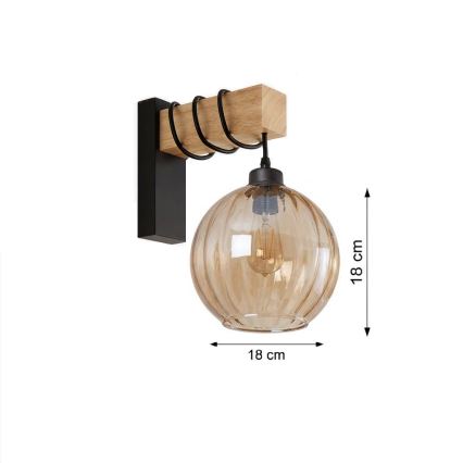 Brilagi - Kinkiet WOOD GLASS 1xE27/60W/230V sosna/czarny/dymiony brąz