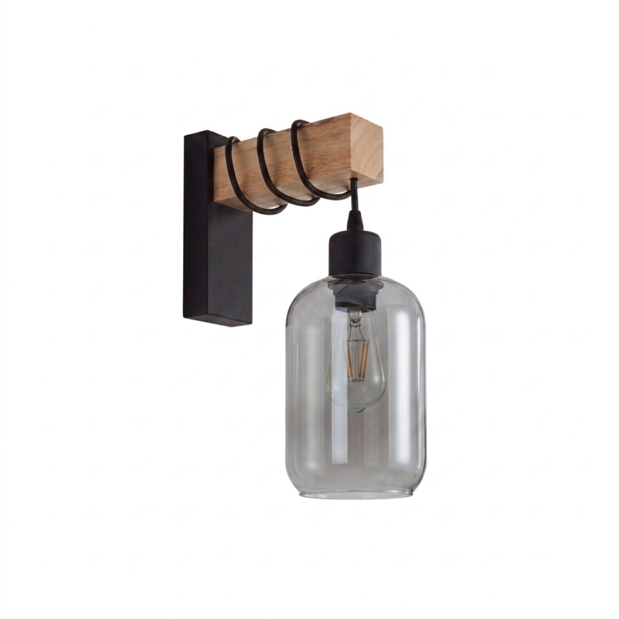 Brilagi - Kinkiet WOOD GLASS 1xE27/60W/230V sosna/czarny/przydymiony szary