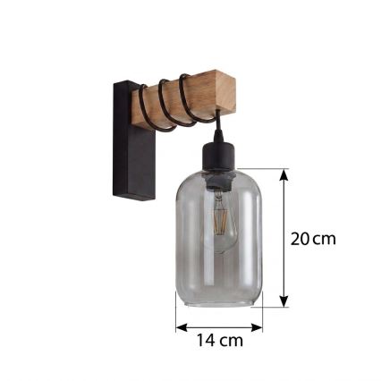 Brilagi - Kinkiet WOOD GLASS 1xE27/60W/230V sosna/czarny/przydymiony szary