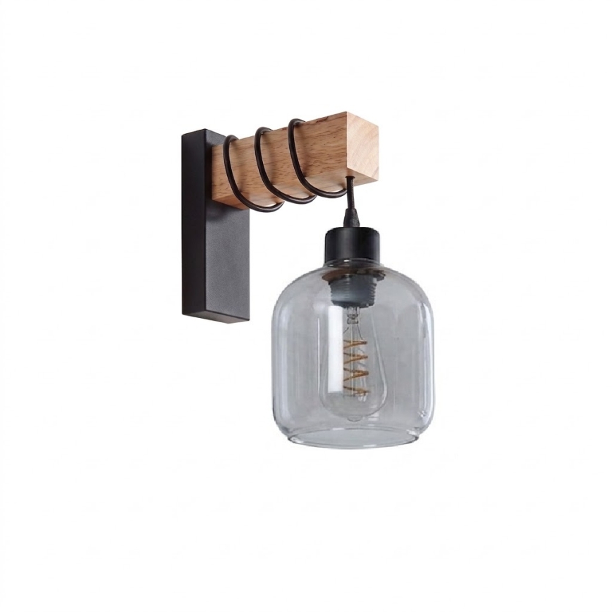 BRILAGI - Kinkiet WOOD GLASS 1xE27/60W/230V sosna/czarny/przydymiony szary