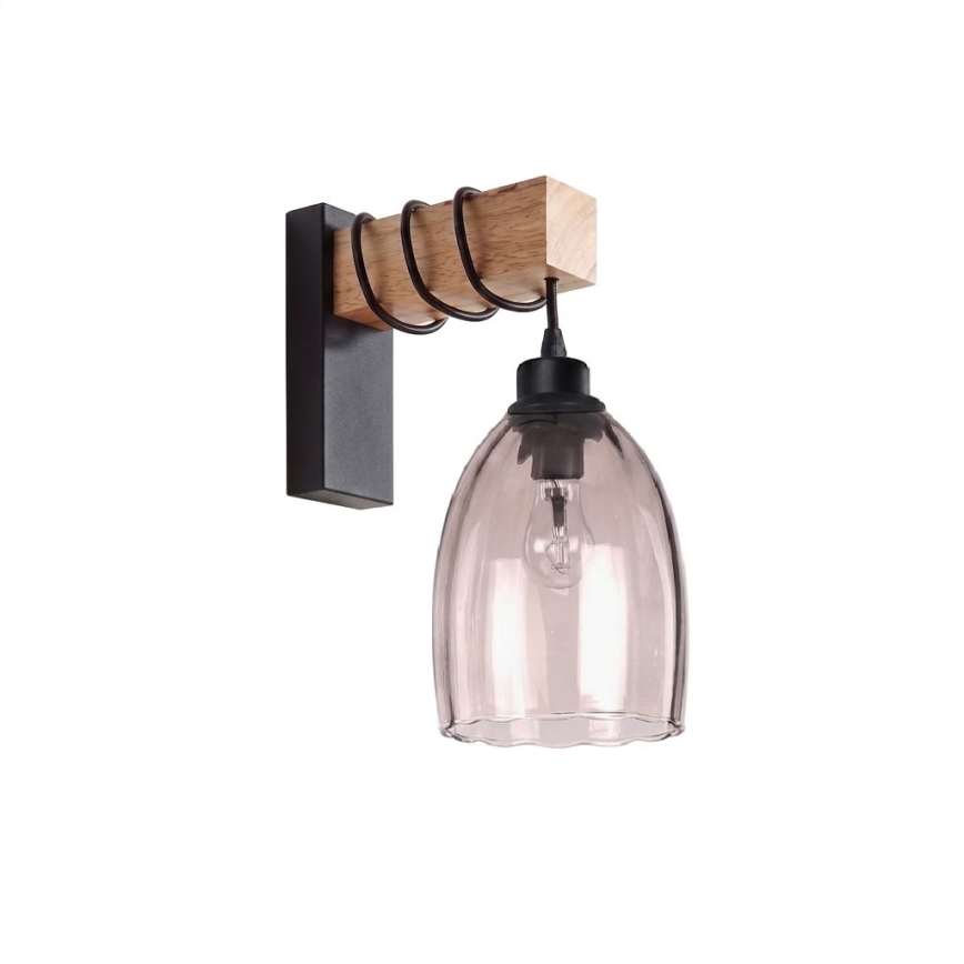 Brilagi - Kinkiet WOOD GLASS 1xE27/60W/230V sosna/czarny/przydymiony beż