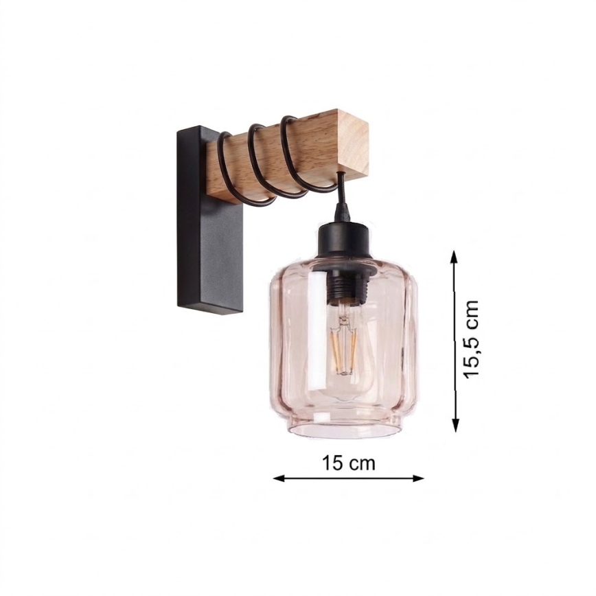Brilagi - Kinkiet WOOD GLASS 1xE27/60W/230V sosna/czarny/przydymiony beż