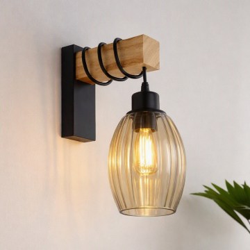 Brilagi - Kinkiet WOOD GLASS 1xE27/60W/230V sosna/czarny/przydymiony beż
