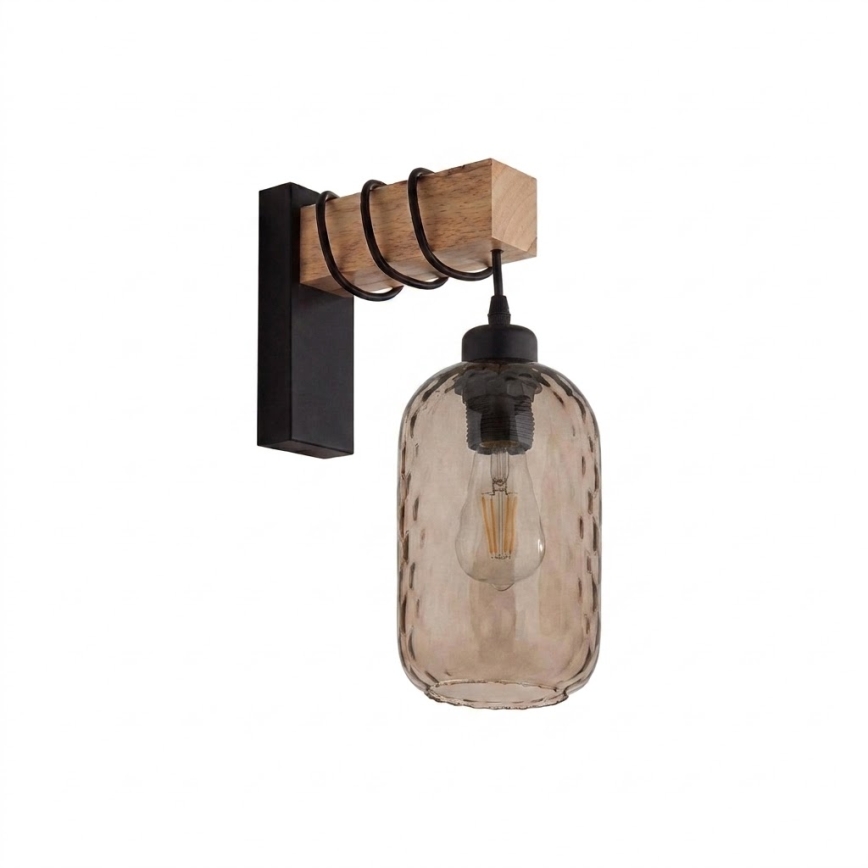 Brilagi - Kinkiet WOOD GLASS 1xE27/60W/230V sosna/czarny/przydymiony brąz