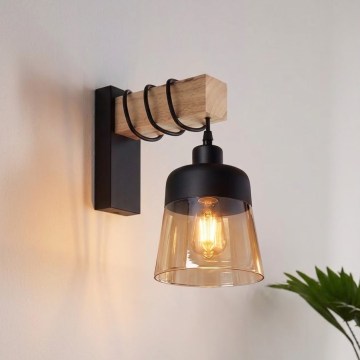 Brilagi - Kinkiet WOOD GLASS 1xE27/60W/230V sosna/czarny/przydymiony brąz