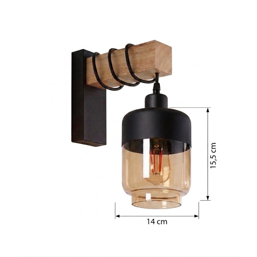 Brilagi - Kinkiet WOOD GLASS 1xE27/60W/230V sosna/czarny/dymiony brąz