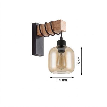BRILAGI - Kinkiet WOOD GLASS 1xE27/60W/230V sosna/czarny/przydymiony brąz