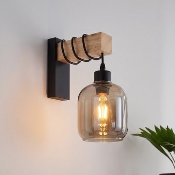 BRILAGI - Kinkiet WOOD GLASS 1xE27/60W/230V sosna/czarny/przydymiony szary
