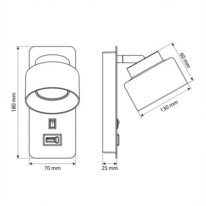 Brilagi - Kinkiet z portem USB AURA LUX 1xGX53/30W/230V czarny/przydymiony