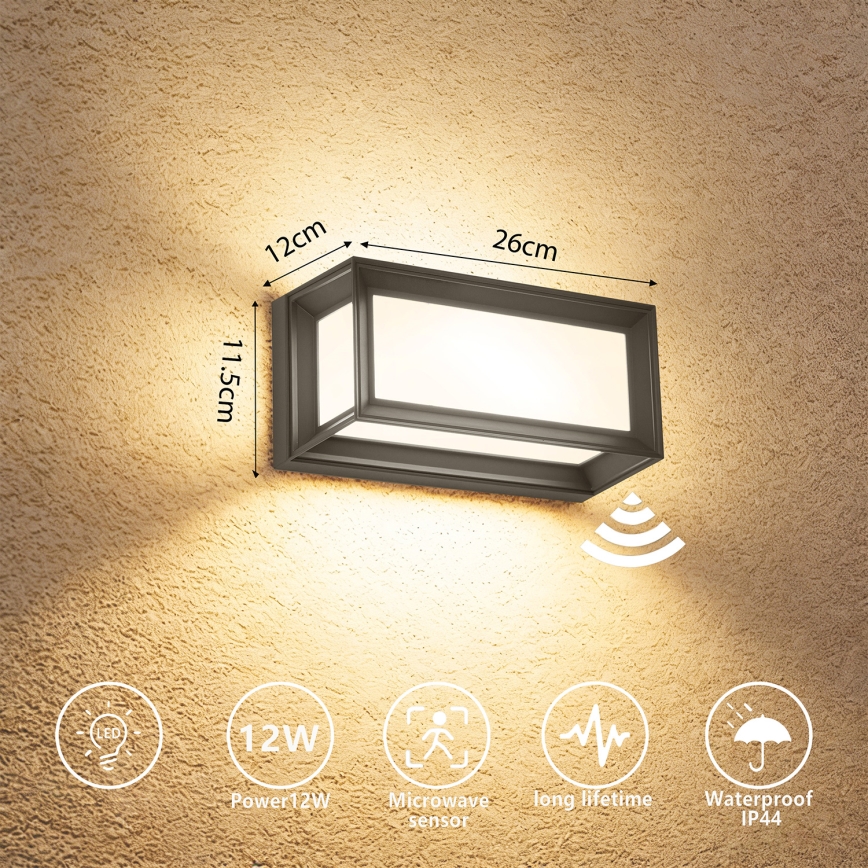 Brilagi - zewnętrzny kinkiet LED z czujnikiem PARKER LED/12W/230V antracyt IP44