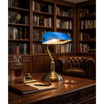 BRILAGI - Lampa biurkowa BANK OFFICE 1xE27/60W/230V mosiądz/niebieska