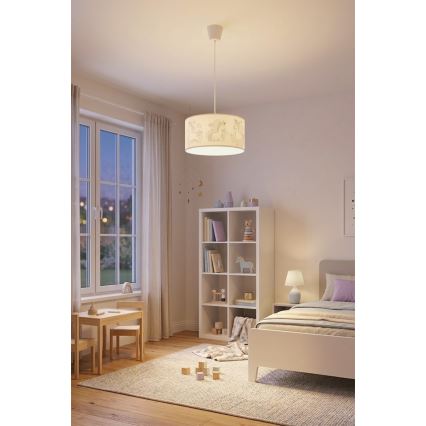 Brilagi - LED dziecięcy żyrandol na linkę BOBO 1xE27/10W/230V Ø 35 cm biały / z motywem jednorożców