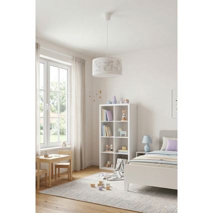 Brilagi - LED dziecięcy żyrandol na linkę BOBO 1xE27/10W/230V Ø 35 cm biały / z motywem jednorożców