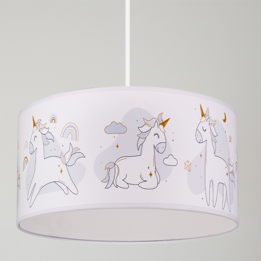 Brilagi - LED dziecięcy żyrandol na linkę BOBO 1xE27/10W/230V Ø 35 cm biały / z motywem jednorożców