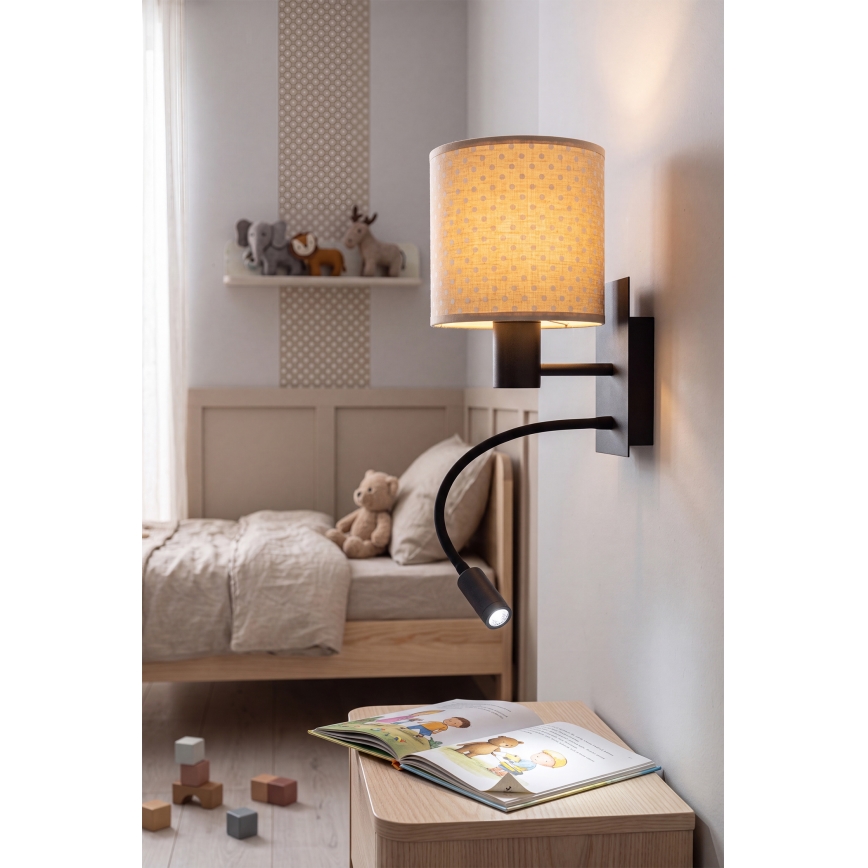 Brilagi - giętna lampa ścienna LED BOBO 1xE27/25W/230V + LED/3W czarna/beżowa/w kropki