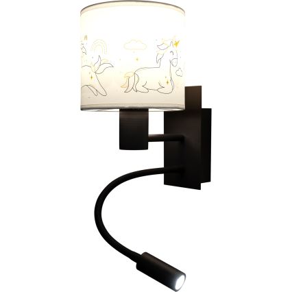 Brilagi - LED Dziecięca giętna lampa ścienna BOBO 1xE27/25W/230V + LED/3W czarna/biała/jednorożce
