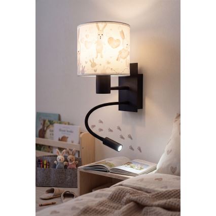 Brilagi - LED Dziecięcy giętki kinkiet BOBO 1xE27/25W/230V + LED/3W czarny/biały/króliczki