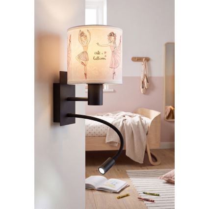 Brilagi - LED dziecięca giętka lampa ścienna BOBO 1xE27/25W/230V + LED/3W czarna/biała/różowa/baletki