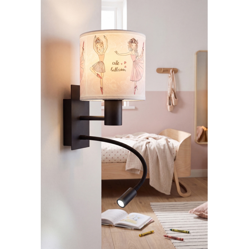 Brilagi - LED dziecięca giętka lampa ścienna BOBO 1xE27/25W/230V + LED/3W czarna/biała/różowa/baletki