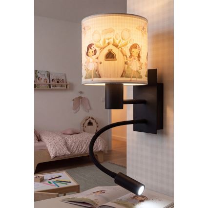 Brilagi - LED Dziecięca giętna lampa ścienna BOBO 1xE27/25W/230V + LED/3W czarna/biała/różowa/wróżki