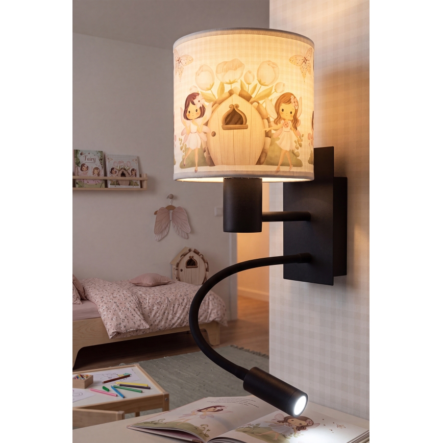 Brilagi - LED Dziecięca giętna lampa ścienna BOBO 1xE27/25W/230V + LED/3W czarna/biała/różowa/wróżki