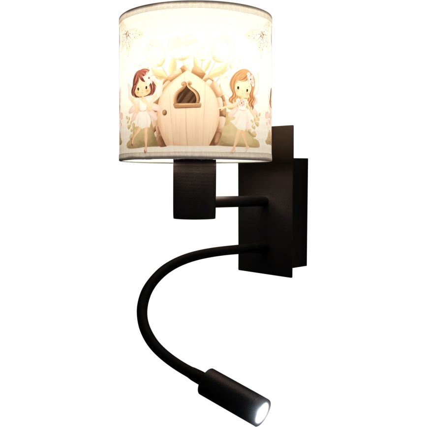 Brilagi - LED Dziecięca giętna lampa ścienna BOBO 1xE27/25W/230V + LED/3W czarna/biała/różowa/wróżki