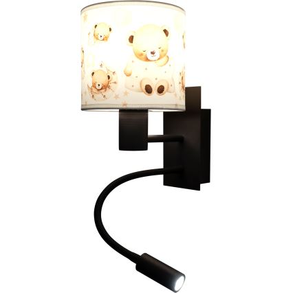 Brilagi - Dziecięca giętna lampa ścienna LED BOBO 1xE27/25W/230V + LED/3W czarny/biały/z motywem misiów