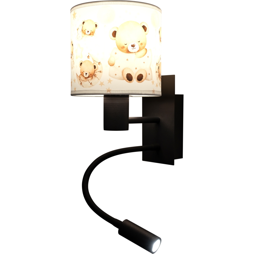 Brilagi - Dziecięca giętna lampa ścienna LED BOBO 1xE27/25W/230V + LED/3W czarny/biały/z motywem misiów