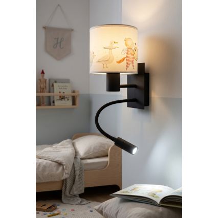 Brilagi - LED dziecięca regulowana lampa ścienna BOBO 1xE27/25W/230V + LED/3W czarna/biała/ze zwierzątkami