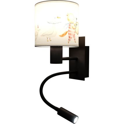 Brilagi - LED dziecięca regulowana lampa ścienna BOBO 1xE27/25W/230V + LED/3W czarna/biała/ze zwierzątkami