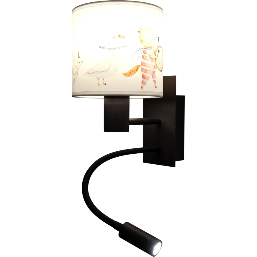 Brilagi - LED dziecięca regulowana lampa ścienna BOBO 1xE27/25W/230V + LED/3W czarna/biała/ze zwierzątkami