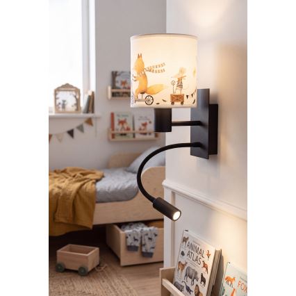 Brilagi - LED dziecięcy kinkiet BOBO z giętkim ramieniem 1xE27/25W/230V + LED/3W czarny/biały/zwierzątka
