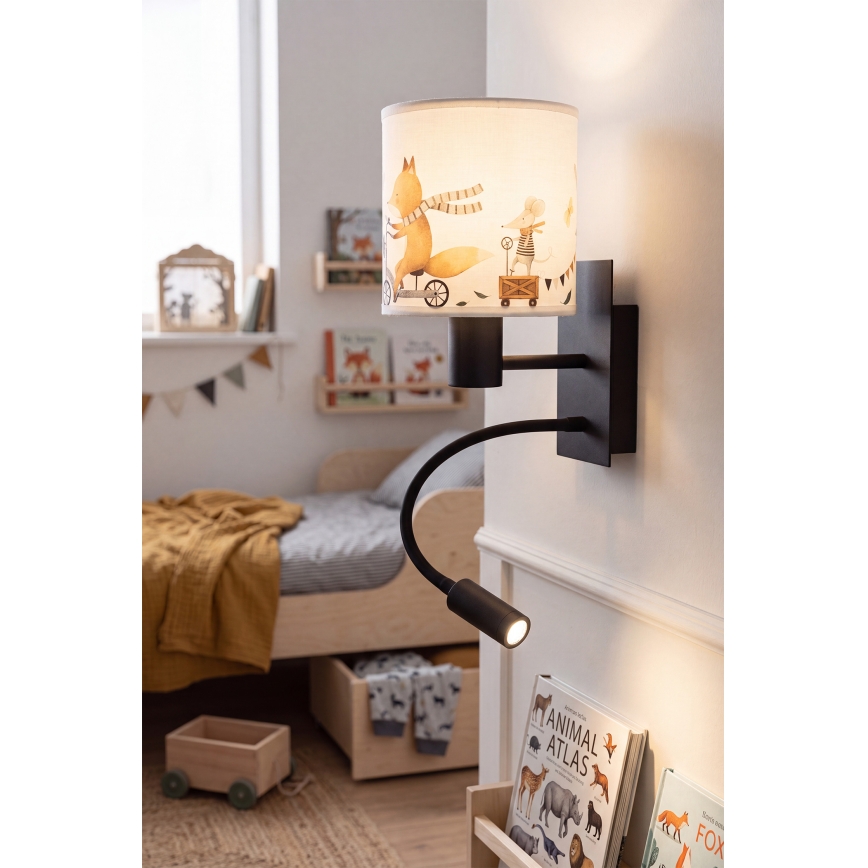 Brilagi - LED dziecięcy kinkiet BOBO z giętkim ramieniem 1xE27/25W/230V + LED/3W czarny/biały/zwierzątka