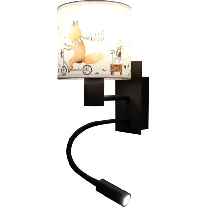 Brilagi - LED dziecięcy kinkiet BOBO z giętkim ramieniem 1xE27/25W/230V + LED/3W czarny/biały/zwierzątka