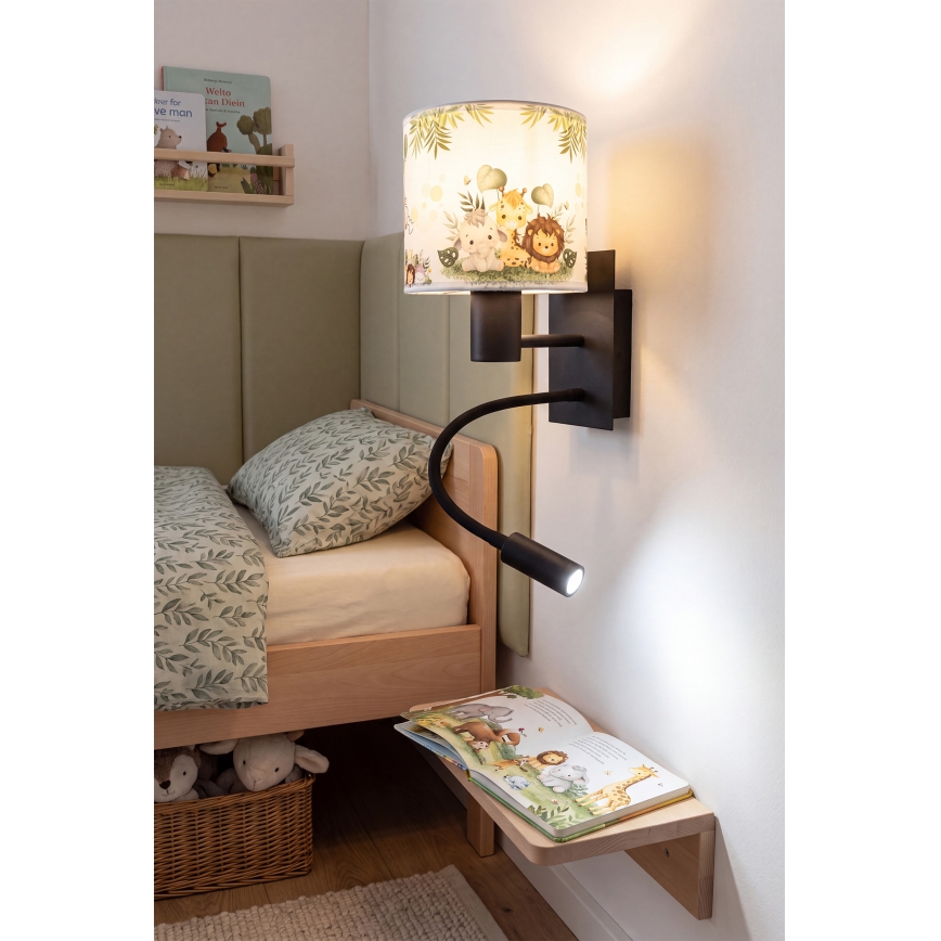 Brilagi - LED Dziecięcy giętki kinkiet BOBO 1xE27/25W/230V + LED/3W czarny/biały/zielony/dżungla