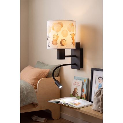 Brilagi - LED dziecięcy elastyczny kinkiet BOBO 1xE27/25W/230V + LED/3W czarny/biały/ze zwierzątkami