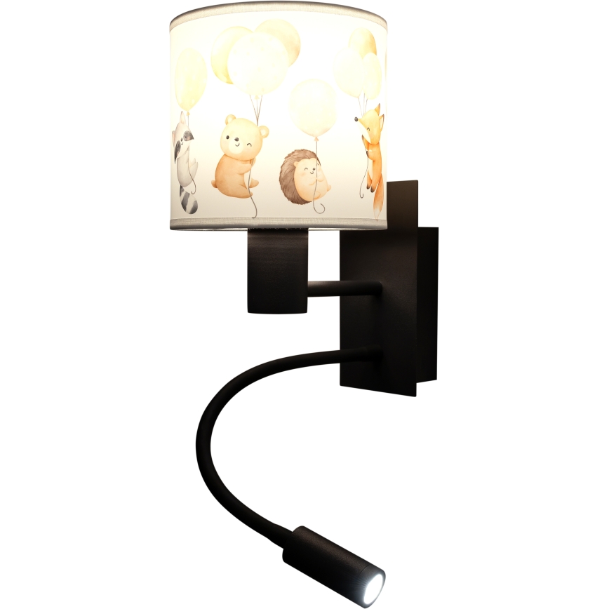Brilagi - LED dziecięcy elastyczny kinkiet BOBO 1xE27/25W/230V + LED/3W czarny/biały/ze zwierzątkami