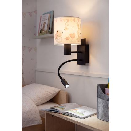 Brilagi - LED dziecięca elastyczna lampa ścienna BOBO 1xE27/25W/230V + LED/3W czarna/kremowa/króliczki