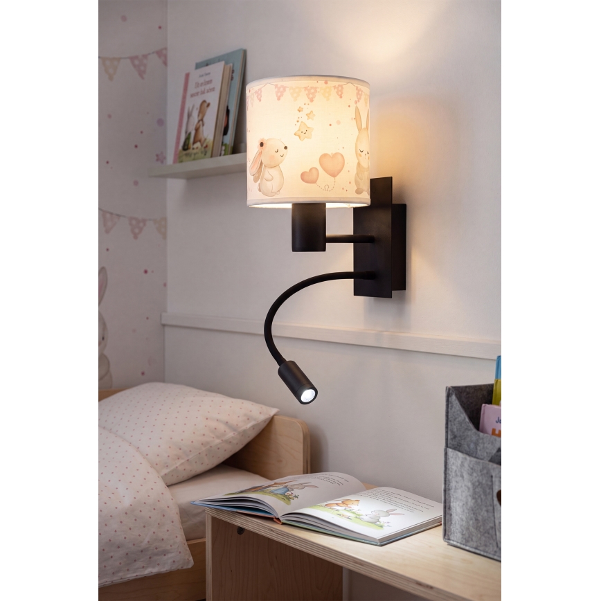 Brilagi - LED dziecięca elastyczna lampa ścienna BOBO 1xE27/25W/230V + LED/3W czarna/kremowa/króliczki