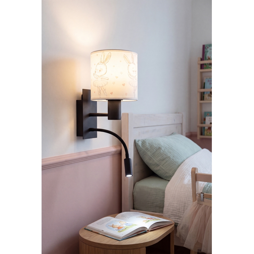 Brilagi - LED dziecięcy giętki kinkiet BOBO 1xE27/25W/230V + LED/3W czarny/biały/z króliczkami