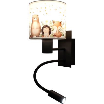 Brilagi - LED Dziecięca giętna lampa ścienna BOBO 1xE27/25W/230V + LED/3W czarna/biała/ze zwierzątkami