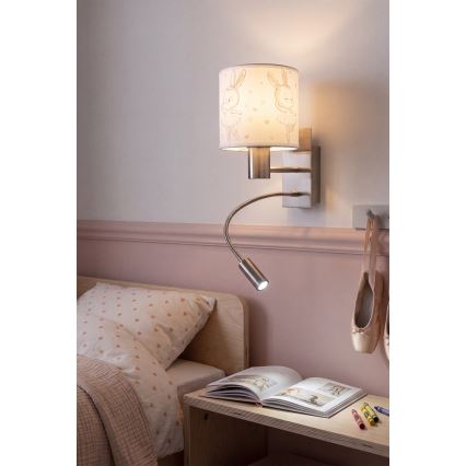 Brilagi - LED dziecięca regulowana lampa ścienna BOBO 1xE27/25W/230V + LED/3W matowy chrom/biały/króliczki