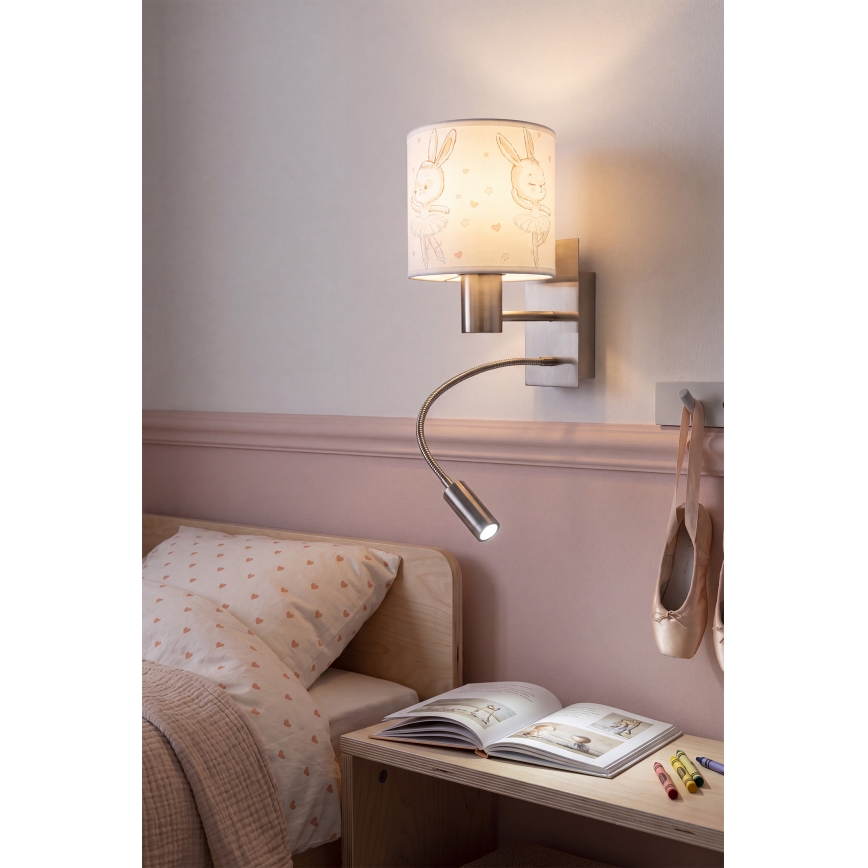 Brilagi - LED dziecięca regulowana lampa ścienna BOBO 1xE27/25W/230V + LED/3W matowy chrom/biały/króliczki