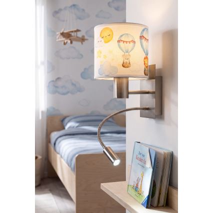 Brilagi - LED dziecięca elastyczna lampa ścienna BOBO 1xE27/25W/230V + LED/3W matowy chrom/biały/zwierzątka